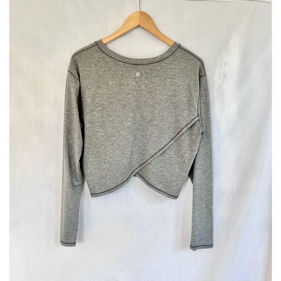 Lululemon Pushing Limits Long Sleeve Gray Top *LARGE Split Back Cropped EUC - Picture 4 of 8